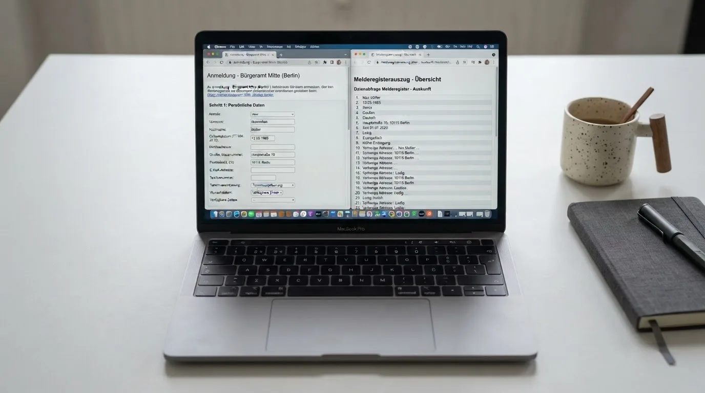 Zwei nebeneinander geöffnete Browser-Tabs auf einem Laptop-Bildschirm.