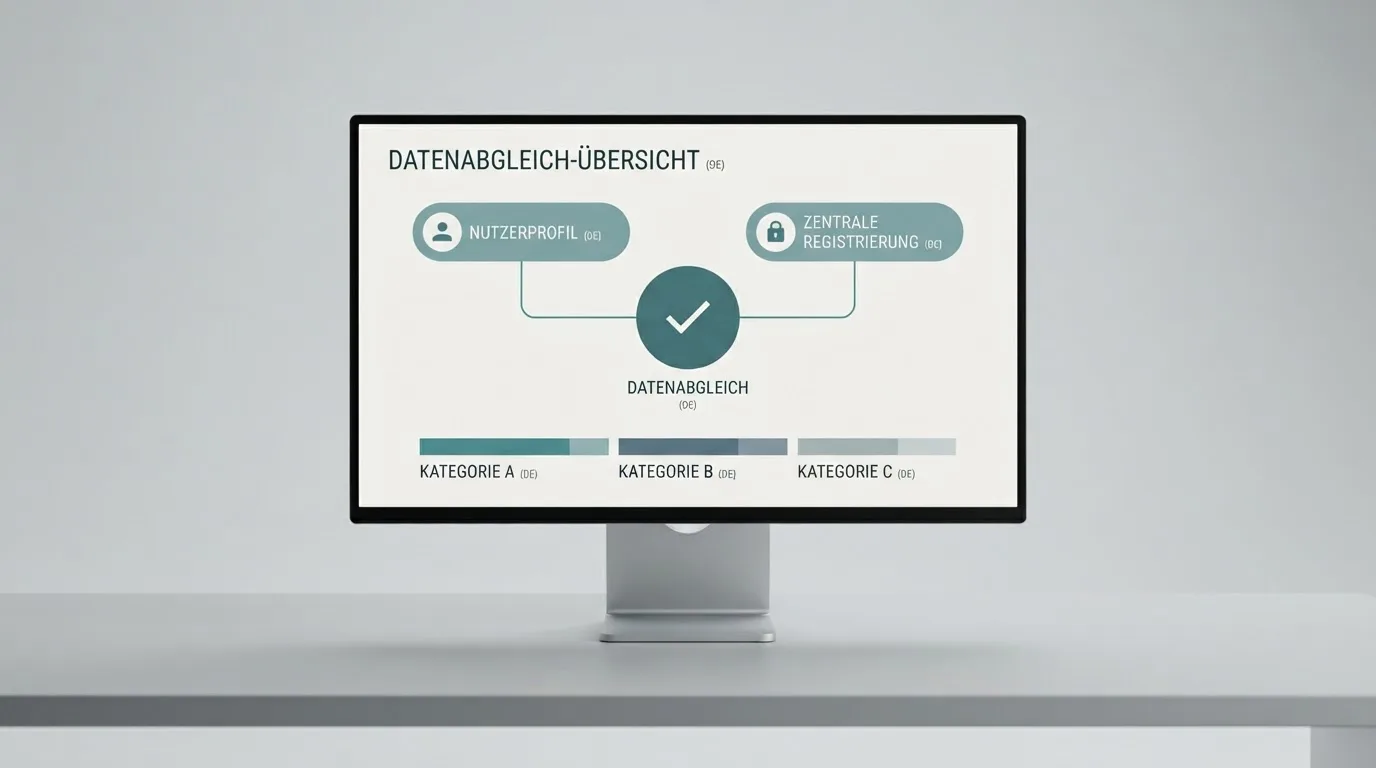 Schema eines Datenabgleichs zwischen einem Spielerkonto und einer zentralen Sperrdatei auf einem Monitor.