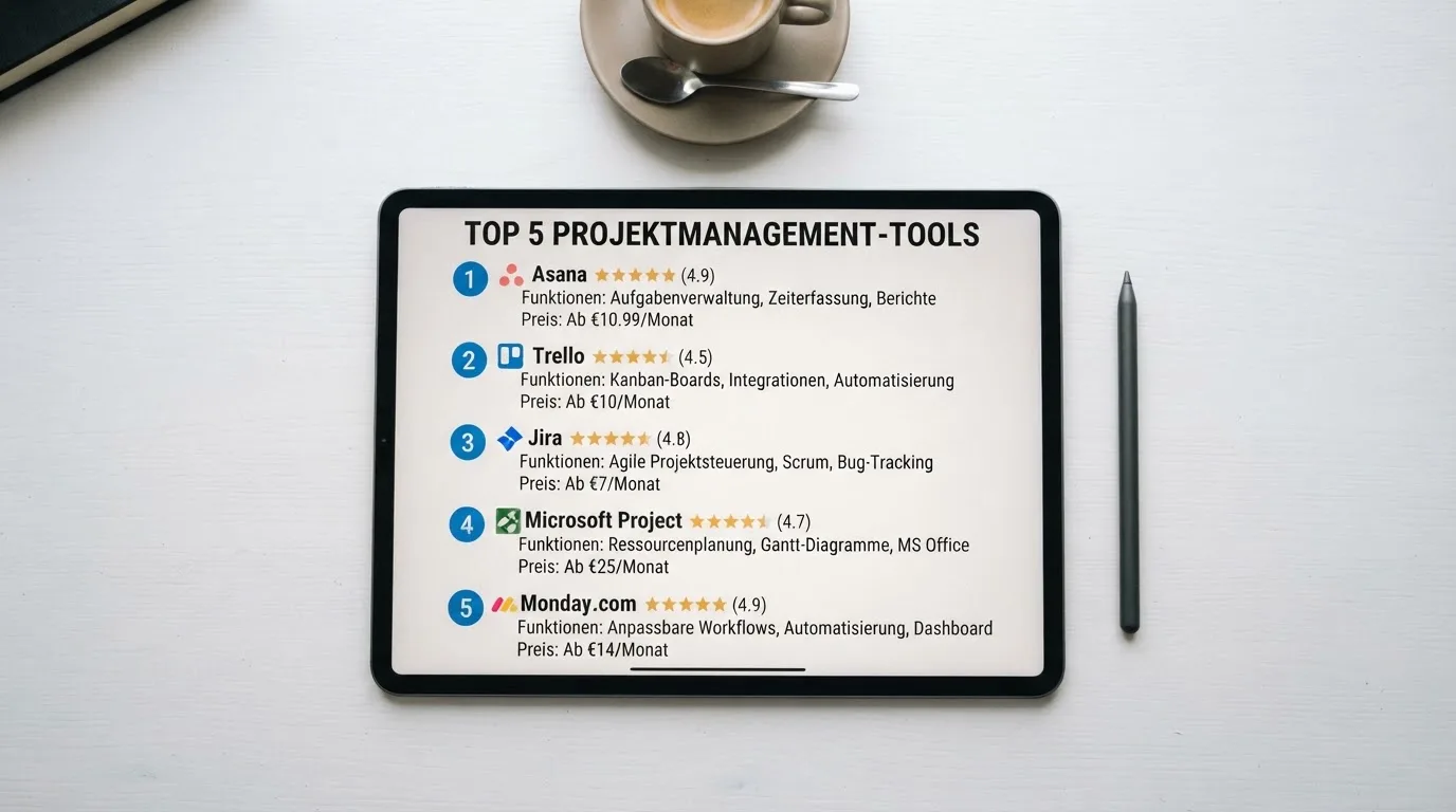 Rangliste mit nummerierten Positionen und Sternebewertungen auf einem Tablet.