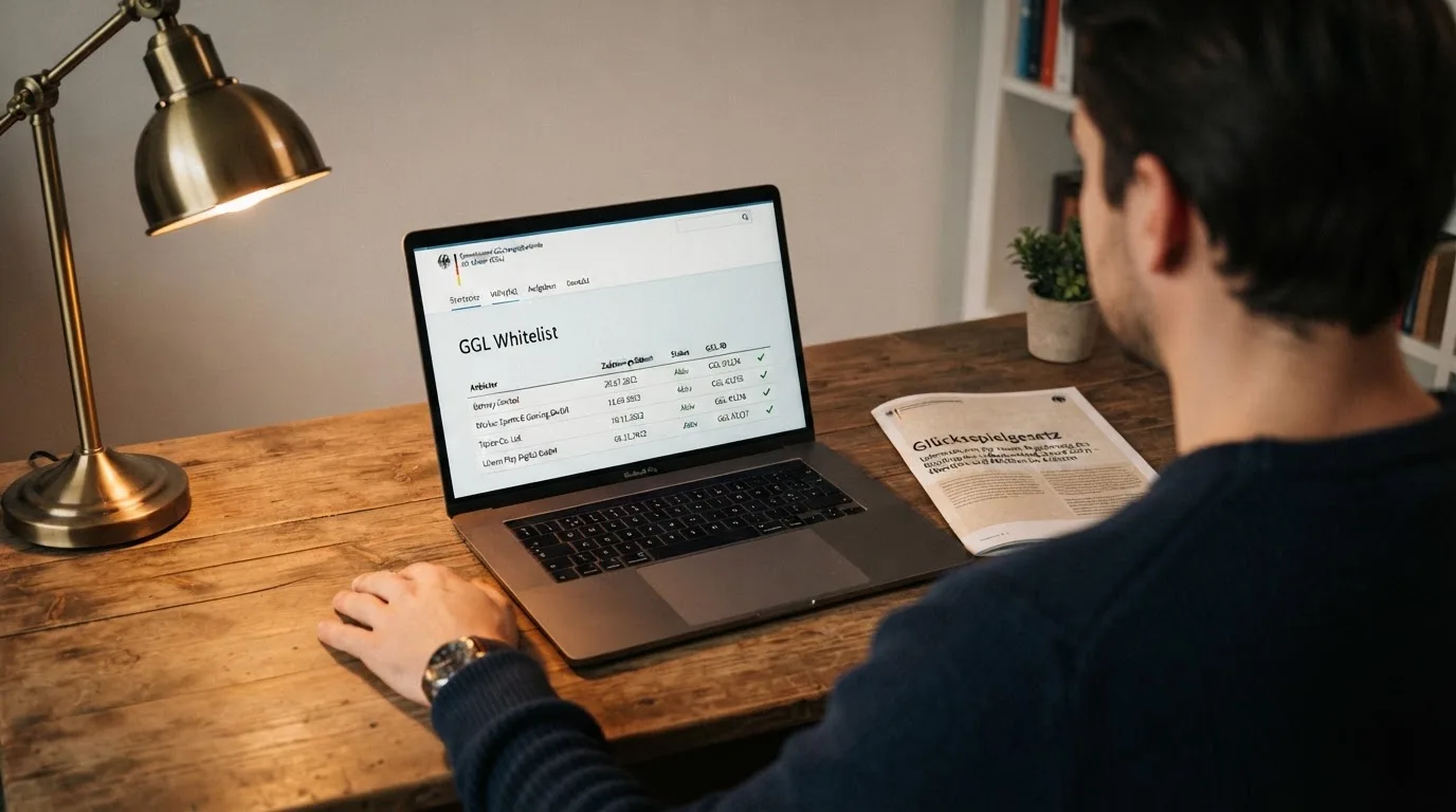 Nahaufnahme eines Gesetzestextes neben einem Laptop-Bildschirm mit einer Behördenseite.